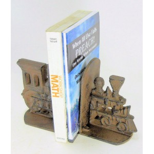 Cast Iron Train Bookends Old Timey Brown Primitive Heavy Locomotive Engine book 717029368171  371853339735